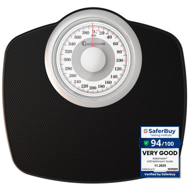 Adamson A25W Scales For Body Weight - Up To 400 Lb - 5.3 Dial On 12.4 X 10.2 Platform - Anti-Skid Rubber Surface - High Precision Bathroom Scale Analog - Durable With 20-Year Assurance - White