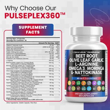Beet Root Capsules 6000Mg Olive Leaf 6000Mg Nattokinase 4000 Fu Garlic Extract 2000Mg L-Arginine 400Mg Omega 3 Red Yeast Rice