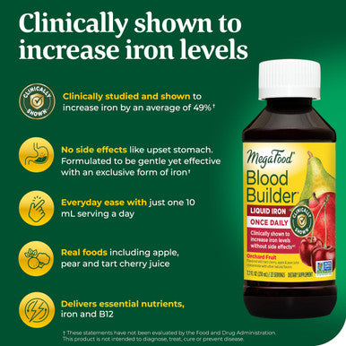 MegaFood Blood Builder Liquid Iron - Iron Supplement - Clinically Shown To Increase Iron Levels Without Constipation - Liquid Iron Supplement For Women Men & Kids - Vegan- 7.7 Fl Oz (23 Servings)