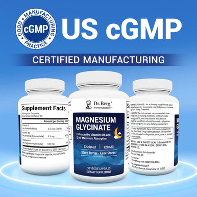 Dr. Berg Magnesium Glycinate With Vitamin D and B6 For Stress Relief Calm Relaxation and Good Sleep 120 Mg Magnesium Glycinate 90 Caps