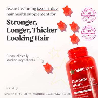 HAIRtamin Vegan Gummy Stars Hair Vitamins | Non-GMO | All Natural Biotin Vitamin Gummies for Hair, Skin & Nails | Multivitamin Supplement to Help Maintain Healthy Looking
