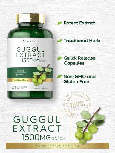Carlyle Guggul Extract 1500mg | 180 Capsules | Guggulsterone Supplement | Non-GMO and Gluten