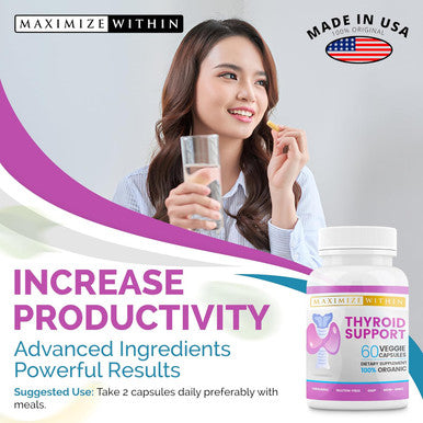 Thyroid Support Supplement For Women & Men - Focus, Mental Clarity & Energy With Ashwagandha Iodine Zinc Kelp Vitamin B12 L Tyrosine Selenium Copper Bladderwrack- 60 Count