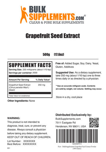 BulkSupplements Grape Seed Extract Powder - Grape Supplements, Citrus Seed Extract - 250mg , Antioxidants Supplement, (500 Grams - 1.1 lbs)