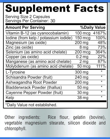 Thyroid Support With Iodine - Metabolism Booster, Energy Booster, Increase Focus - Premium Non-Gmo Thyroid Supplement 60 Capsules