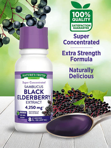 Nature's Truth Black Elderberry Extract 4250mg | 8 oz Syrup | Super Concentrated Sambucus Supplement | Vegan, Non-GMO, Gluten