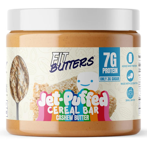 Fit Butters Birthday Cake Cashew Almond Butter Spread - Added Protein and Coconut Oil, Low Carb, Low Sugar, Gluten Free, Complete Protein Dessert Flavored Nut Butter
