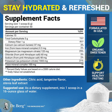 Dr. Berg's Original Keto Electrolytes Powder 50 Servings Zero Artificial Ingredients Sugar Free Electrolyte Powder No Maltodextrin Hydration Powder Tangerine