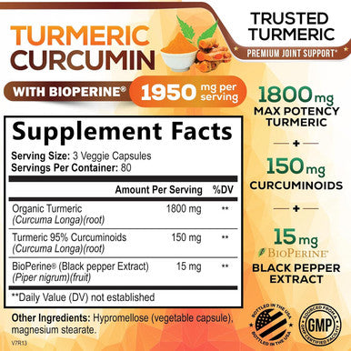 Nature'S Nutrition Turmeric Curcumin Supplement 1950mg with Black Pepper Extract 95% Curcuminoids - High Absorption Ultra Potent Turmeric Capsules with BioPerine Nature's Tumeric Pills for Joint Support - 240 Capsules