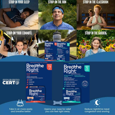 Breathe Right Nasal Strips, Extra Clear For Sensitive Skin, 72 Clear Strips