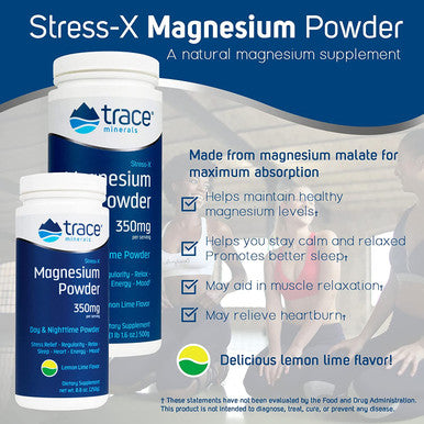 Trace Minerals Research Stress-X Magnesium Powder, 8.8 Ounce, Lemon Lime Flavor, Pack of 1