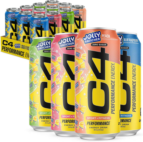 C4 Performance Energy Drink, Cherry Popsicle, Zero Sugar Carbonated Preworkout Energy, 200mg Caffeine with Beta Alanine, 16 Fl Oz (12 Pack)