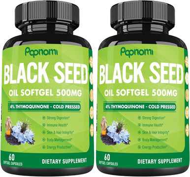 Papnami Premium Black Seed Oil Softgel Capsules - 2 Packs 60 Counts 500Mg - 4 Month Supply For Immunity Circulation Digestive Skin Hair & Body Management