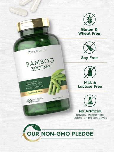 Carlyle Bamboo Extract Capsules | 3000mg | 300 Count | 210mg Silica | Non-GMO, Gluten Free Supplement