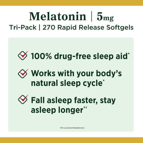 Nature'S Bounty Melatonin 100 Drug Free Sleep Aid Dietary Supplement Promotes Relaxation And Sleep Health 5 Mg 90 Count Pack Of 3