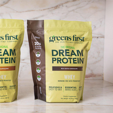 Greens First Dream Protein Powder Whey 20g Protein Per Serving Hormone Free with Prebiotics NonGMO No Artificial Sweeteners MSG Aspartame (Rich Dutch Chocolate 28.04 oz)