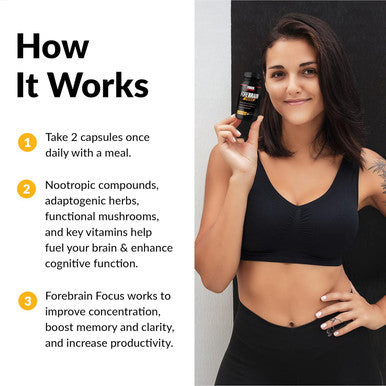 Force Factor Forebrain Focus Brain Booster Brain Supplement to Boost Clarity & Concentration Improve Memory & Sharpness & Productivity Nootropic Brain Support Supplement 120 Capsules Black