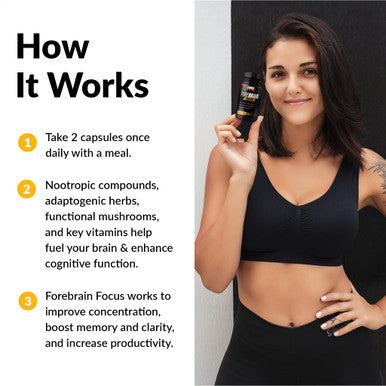 Forebrain Focus Brain Booster, Brain Supplement to Boost Clarity & Concentration, for Memory & Sharpness & Increase Productivity, Nootropic Brain Support Supplement, 60 Capsules, Black (FFS-00923-FG)
