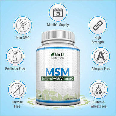 MSM Capsules - 180 Methylsulfonylmethane Capsules (3 Month Supply) - MSM with Added Vitamin C and Selenium - Higher Strength Than 1000mg MSM Tablets at 1200mg