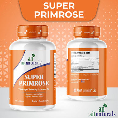 Aitnaturals Super Primrose - 1300mg (120 Softgels) Rich in GLA (Gamma-Linolenic Acid) Cold-Pressed Hexane | Menopause Hormonal Balance & Skin Health Support PMS Relief Heart Health Support