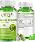 2000Mg Natural Soursop Graviola Gummies Supplement, Original Soursop Leaves Extract With Vitamins C & Zinc For Women & Men, Multivitamin Soursop Fruit Supplement For Immunity & Antioxidant & Energy