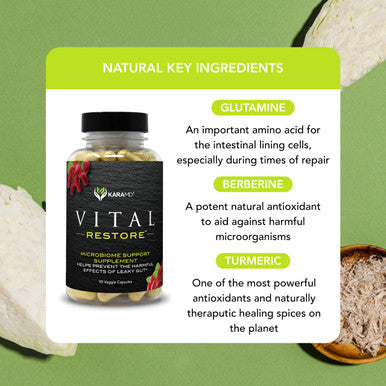 Karamd Vital Restore - Supplement For Leaky Gut, Colon Health, & Immune Support - With Zinc, Turmeric, Berberine & L-Glutamine - Vegetable Capsules - 30 Servings (90 Capsules)
