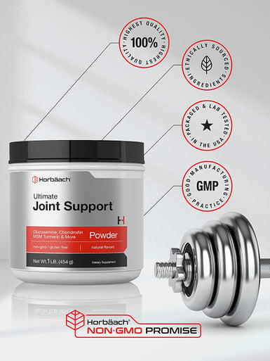 Ultimate Joint Support Powder 1 lb | Glucosamine, Chondroitin, MSM & Turmeric | Triple Action Support Supplement for Men and Women | Non-GMO, Gluten Free | by Horbaach