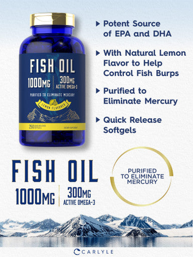Fish Oil 1000Mg | 300Mg Omega 3 | 250 Count | Non-Gmo And Gluten Free Supplement