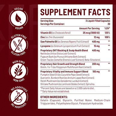 Dht Blocker For Men Hair Growth Supplement With Saw Palmetto & Biotin - Hair Growth Vitamins - Hair Regrowth - Natural Hair Loss Supplements Liquid-Filled - Proprietary Herbal Blends (90 Capsules)