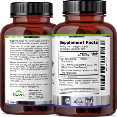 Zazzee Grape Seed Extract Capsules and Advanced Immune Support Tablets