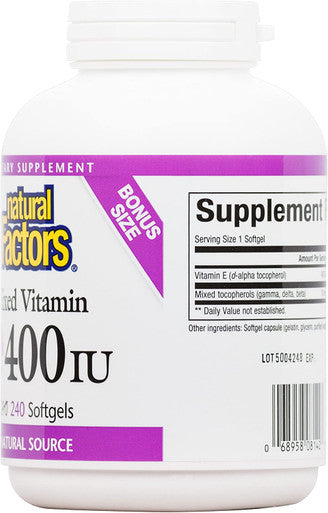 Natural Factors Mixed Vitamin E 400 IU Antioxidant Support for Cardiovascular and General Health 240 softgels 240 servings