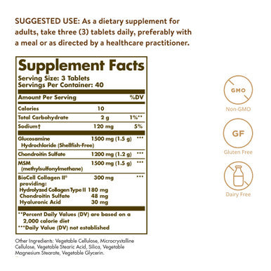 Solgar Glucosamine Hyaluronic Acid Chondroitin Msm 120 Tablets - Supports Healthy Joints & Range Of Motion & Flexibility - Extra Strength Shellfish Free - Non-Gmo Gluten Free - 40 Servings