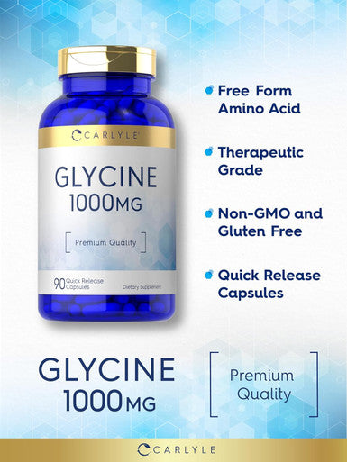 Carlyle Glycine 1000mg | 90 Powder Pills | Quick Release Capsules | Premium Quality | Non-GMO & Gluten Supplement