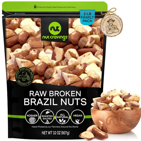 NUT CRAVINGS - Raw Brazil Nuts, Unsalted, No Shell, Whole, (16oz - 1 LB) Packed Fresh in Resealable Bag - Kosher Healthy Snack, Food Assortments
