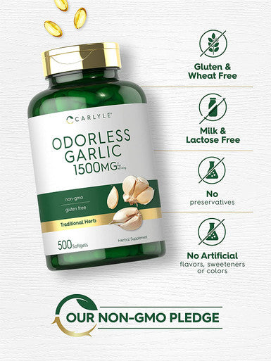 Carlyle Odorless Garlic Softgels 1500mg | 500 Pills | Non-GMO, Gluten Free Extract Supplement