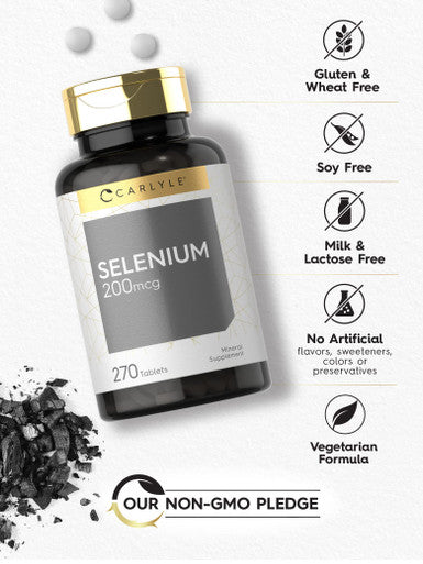 Selenium Supplement | 200Mcg Tablets | Vegetarian, Non-Gmo, Gluten Free | By Carlyle