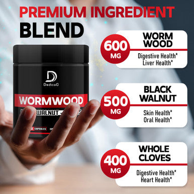 Dedicad 1500Mg Wormwood Capsules With Black Walnut & Cloves - Artemisia Annua Supplement For Immunity, Digestive System & Body