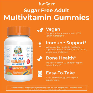 MaryRuth's Multivitamin for Women and Men | Sugar Free | Adult Multimineral Gummy with Vitamin C | D and E | B Vitamins | Biotin | Zinc | Vegan | Non-GMO | Gluten Free | 60 Count