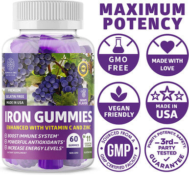 N1N Premium Iron Gummies with Multivitamins for Kids and Adults 11 Powerful Ingredients All Natural Iron Supplement to Boost EnergyImmunity Brain Functions 60 Gummies