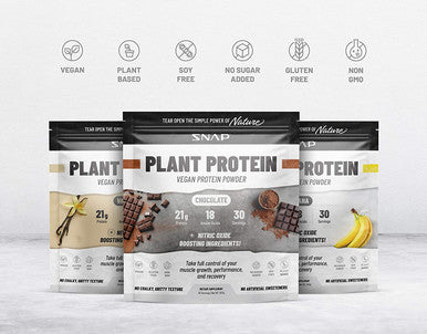 Snap Supplements Organic Plant Based Vegan Protein Powder Nitric Oxide Boosting Protein Powder Vanilla Bean BCAA Amino Acid for Muscle Growth Performance Recovery 30 Servings Banana