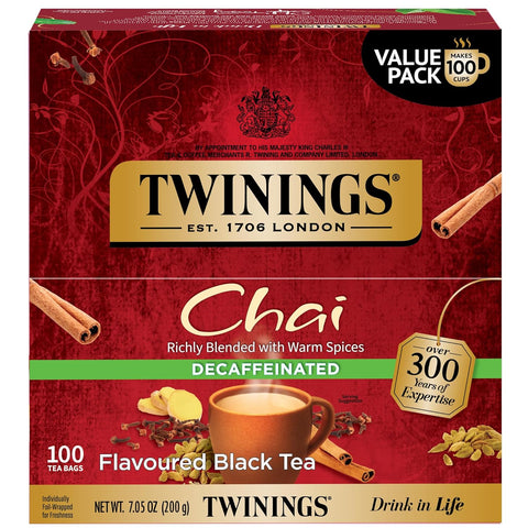 Twinings Lemon & Ginger, Caffeine-Free Herbal Tea Bags, 100 CT Box (1 Pack) | Spicy & Tangy, Ginger, Lemon Peel, Lemongrass, Blackberry Leaves, Soothe Digestion, 100 Foil Lined Individually Wrapped Bags
