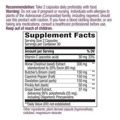 Nature'S Way Leg Veins Support Blend, Horse Chestnut, Grape Seed Extract, And Cayenne Pepper For Leg Vein Support, Vegetarian, 60 Capsules
