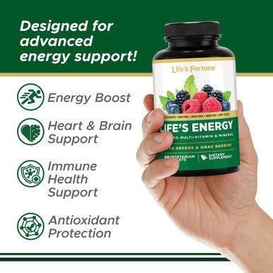 Life's Fortune Life's Energy Advanced Multi-Vitamin and Mineral for Men & Women Non-GMO - Super Greens - ORAC Berries - AntiOxidants - Enzymes - Iron Free - GMP Tested 60 Veggie Tablets