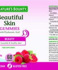 Nature's Bounty Beautiful Skin Gummies - Pack Of 60 Gummies 30 Day Supply - Including Zinc Vitamins C & E Biotin & Hyaluronic Acid - Support Your Beauty Routine - Vegan