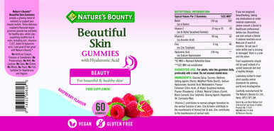 Nature's Bounty Beautiful Skin Gummies - Pack Of 60 Gummies 30 Day Supply - Including Zinc Vitamins C & E Biotin & Hyaluronic Acid - Support Your Beauty Routine - Vegan