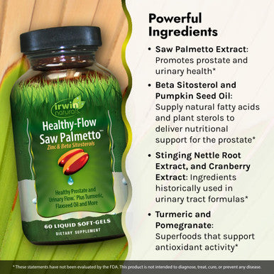 Irwin Naturals Healthy Flow Saw Palmetto With Zinc, Beta Sitosterols, Turmeric, Stinging Nettle & Pumpkin Seed - Promotes Healthy Prostate & Urinary Flow - Antioxidant Support - 60 Liquid Softgels