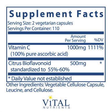 Vital Nutrients Vitamin C with Bioflavonoids Vitamin C and Bioflavonoid Formula 220 Vegetarian Capsules