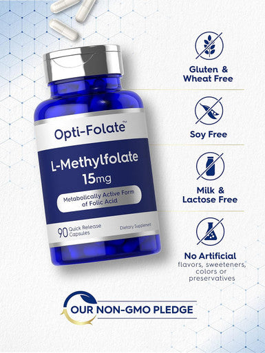 Carlyle L Methylfolate 15mg | 90 Capsules | Max Potency | Optimized and Activated | Non-GMO Gluten | Methyl Folate 5-MTHF | by Opti-Folate