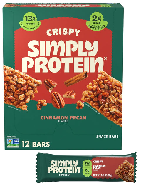 Simply Protein - Dark Chocolate Almond Crispy Bars - Plant Based Protein Bars - Low Carb, Low Sugar, High Fiber - 13g Protein, 2g Sugar, 7g Fiber - Vegan, Gluten Free, Non GMO, Kosher - 32 Bars