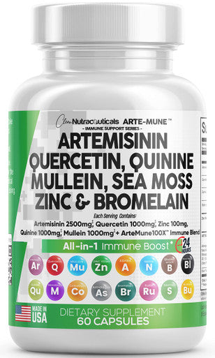 Artemisinin 2500Mg Quercetin 1000Mg Zinc 100Mg Mullein Quinine Supplement With Sea Moss Bromelain Ashwagandha Root Nettle Leaf